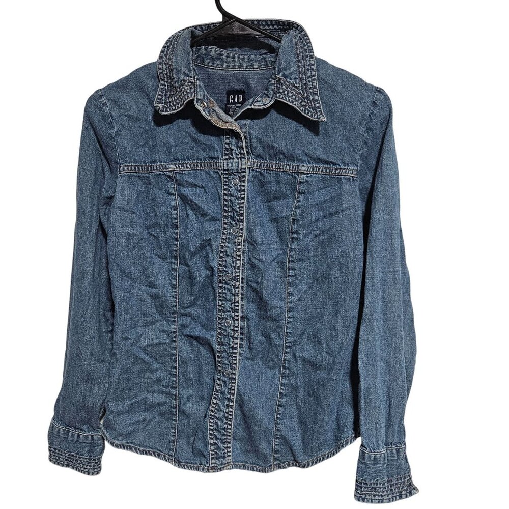 Gap Denim Snap Button Shirt Womens Size Small Cotton Long Sleeve Casual